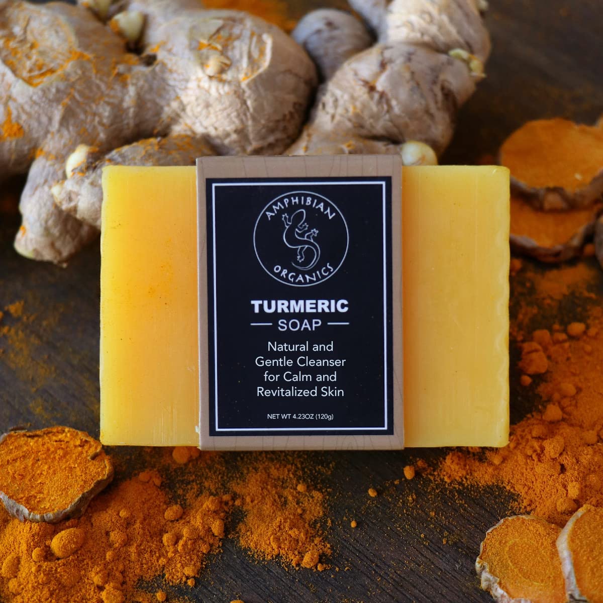 Amphibian Organics Turmeric Soap - All Natural Gentle Cleanser for All Skin Types. No Stain Face  Body Cleanser for Men, Women  Teens.