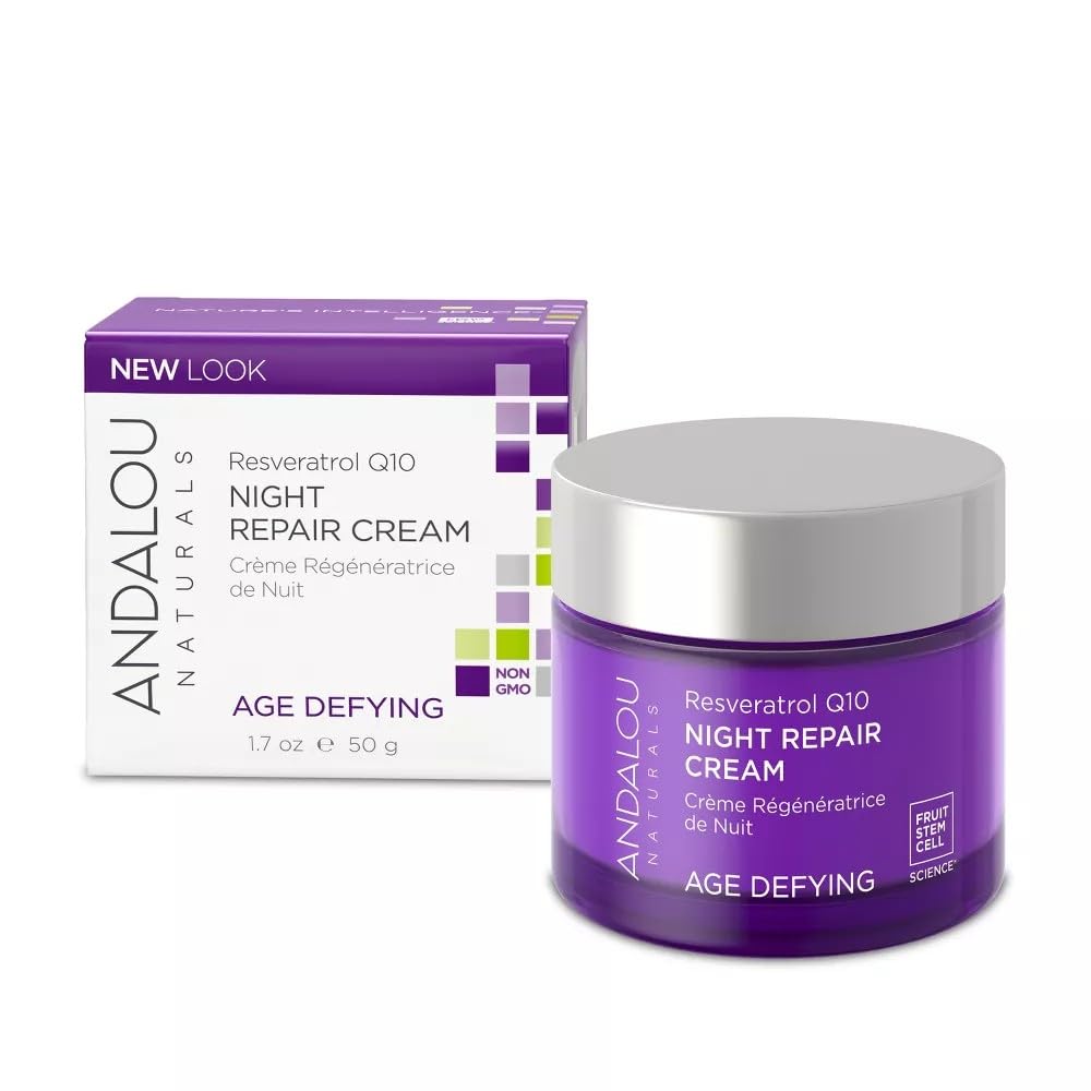 Andalou Naturals Resveratrol Q10 Night Repair Cream, For Dry Skin, Fine Lines  Wrinkles, For Softer, Smoother, Younger Looking Skin, 1.7 Ounce