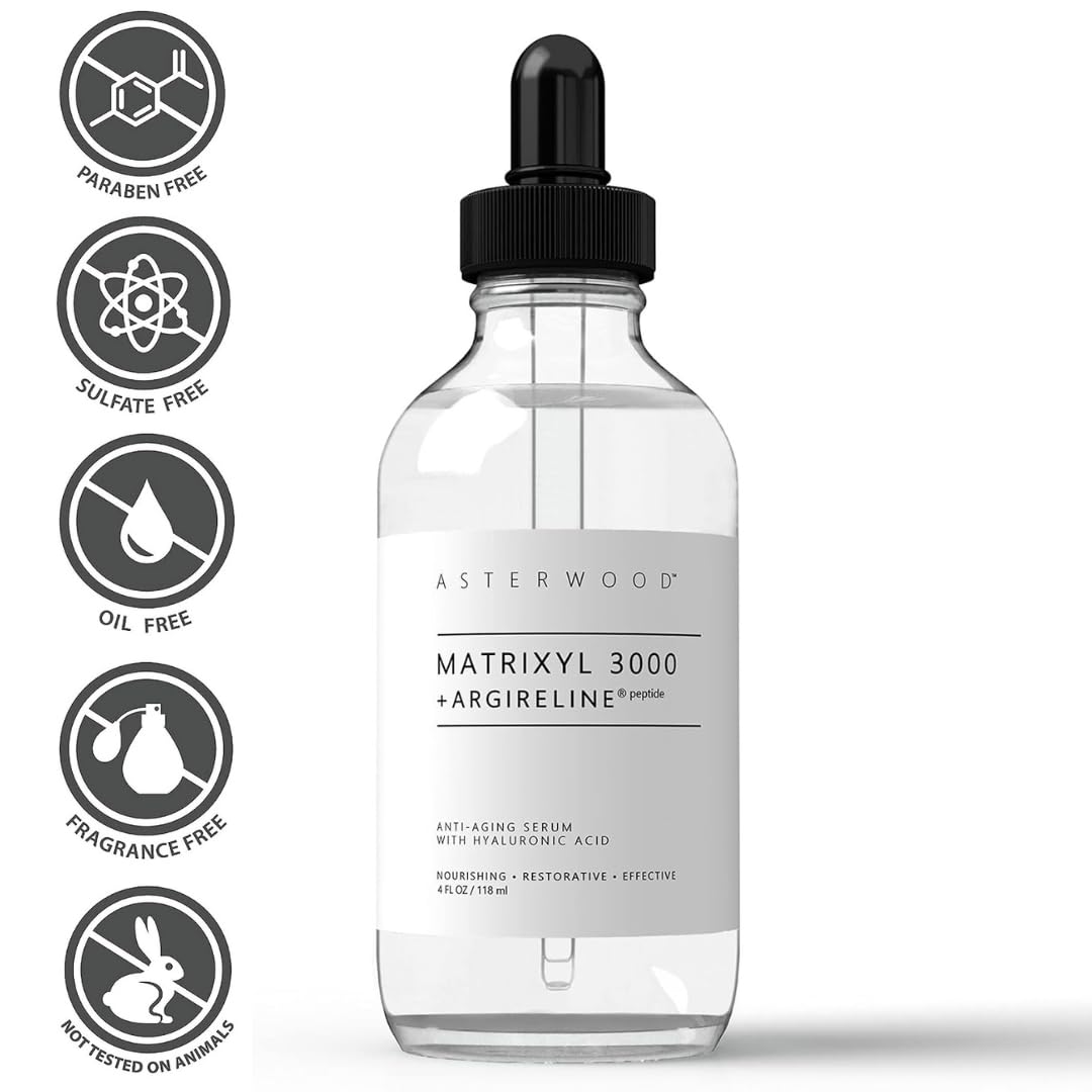ASTERWOOD NATURALS Matrixyl 3000 + Argireline + Hyaluronic Acid Organic Serum for Face; Anti-Aging Face Serum, Anti-Wrinkle Serum, Facial Skin Serum Skin Care Products, 237ml/8 oz