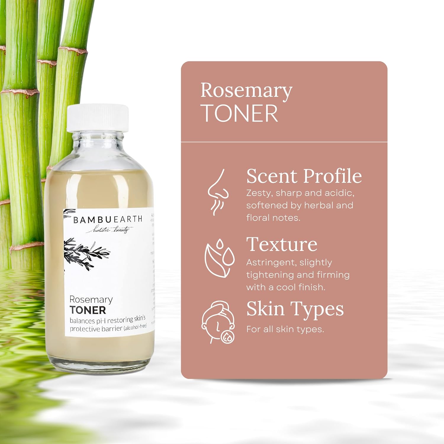 Bambu Earth Rosemary Toner with Witch Hazel - Alcohol-Free Toner with Organic Ingredients for Balancing pH Level - Facial Toner for Women That Helps Tone The Skin