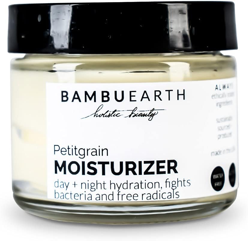 BambuEarth Petitgrain Moisturizer - Waterless, Vegan with Organic Ingredients, Jojoba Oil and Shea Butter - All-Natural Face Moisturizer for Women to Help Hydrate and Balance the Skin