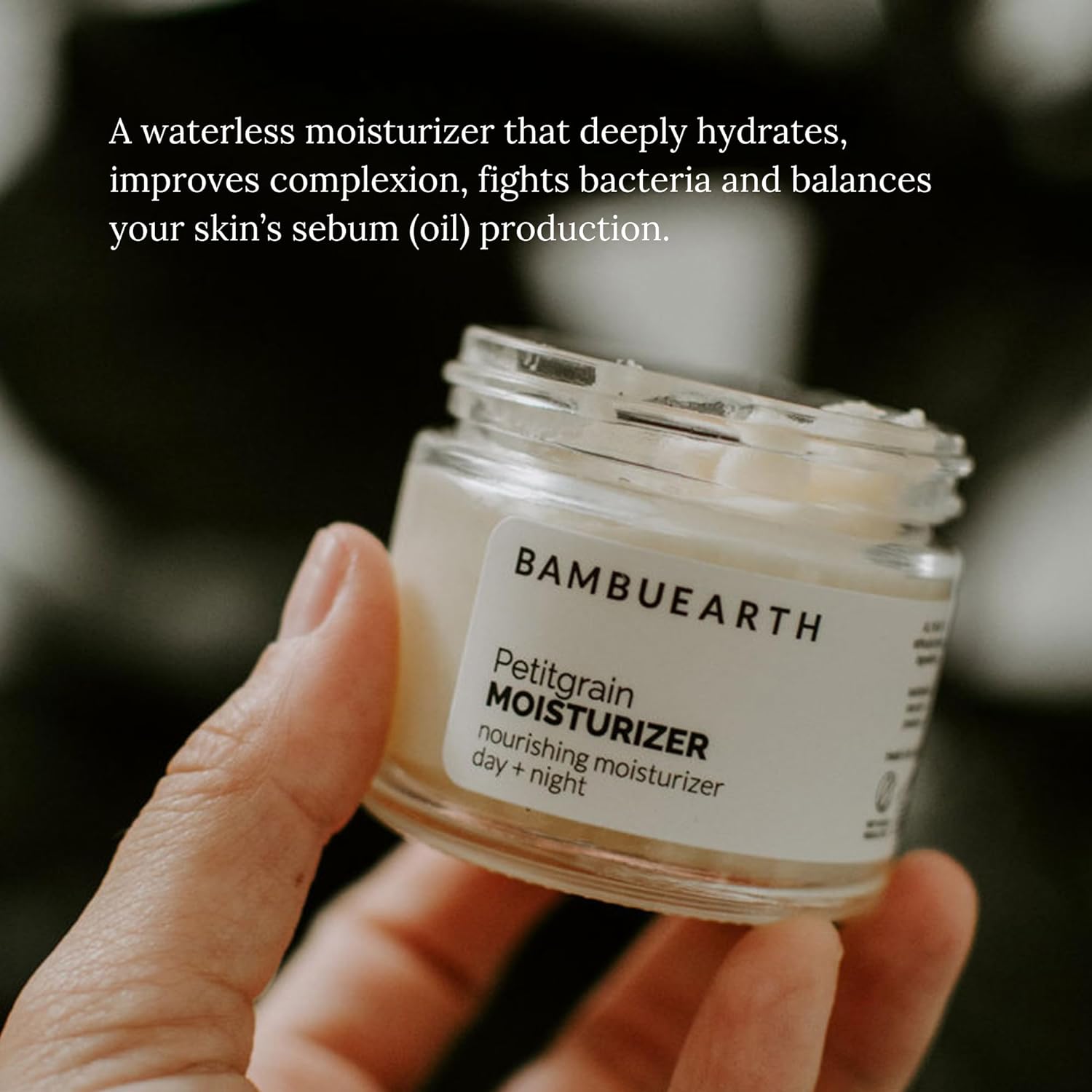 BambuEarth Petitgrain Moisturizer - Waterless, Vegan with Organic Ingredients, Jojoba Oil and Shea Butter - All-Natural Face Moisturizer for Women to Help Hydrate and Balance the Skin