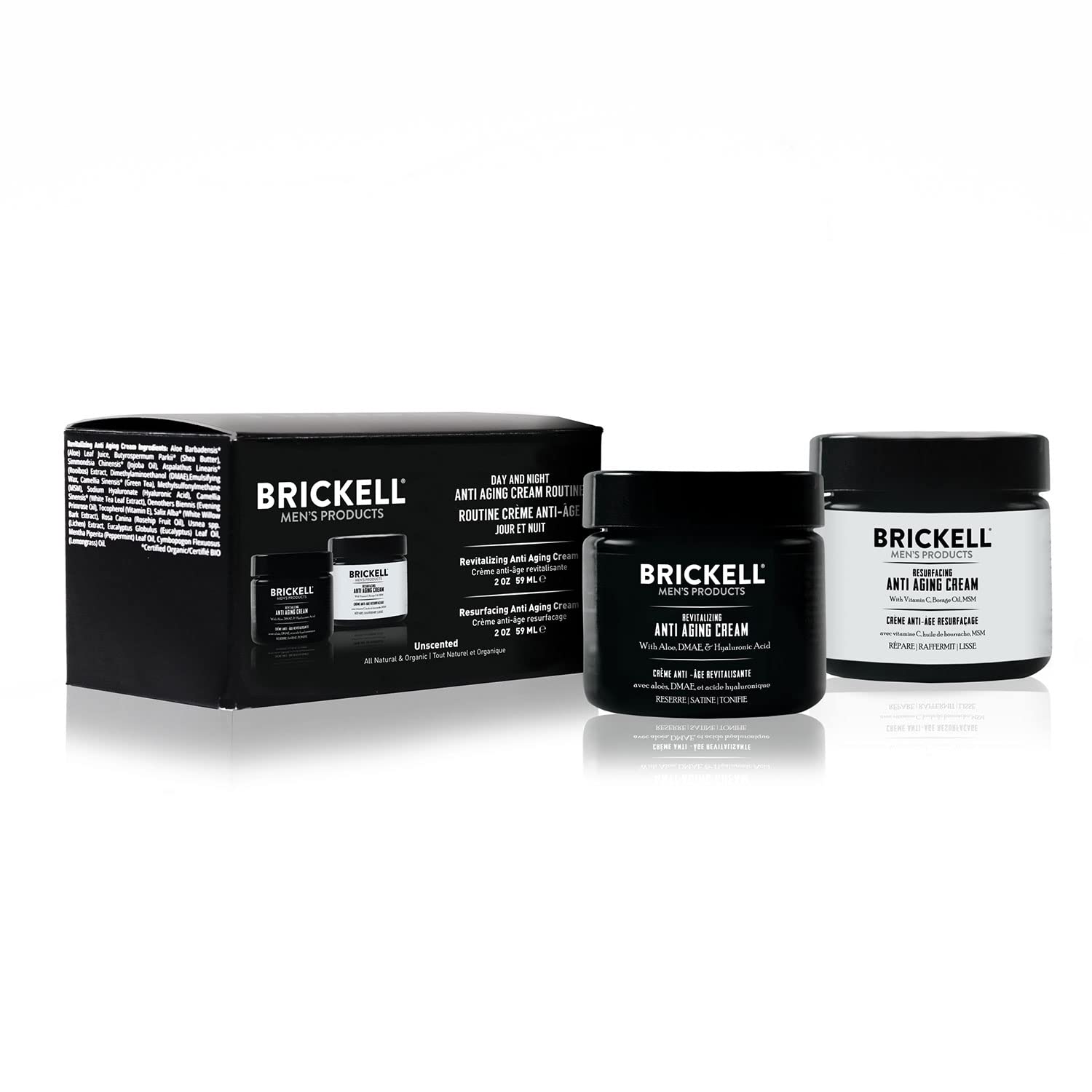 Brickell Mens Day and Night Anti Aging Cream Routine, Natural and Organic, Scented, Skincare Gift Set