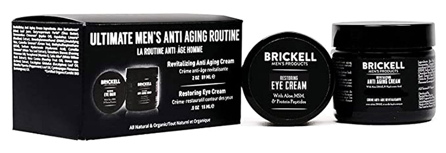 Brickell Mens Ultimate Anti-Aging Routine, Anti-Wrinkle, Night Face Cream and Eye Cream to Reduce Puffiness, Wrinkles, Dark Circles, Under Eye Bags, Natural and Organic, Unscented