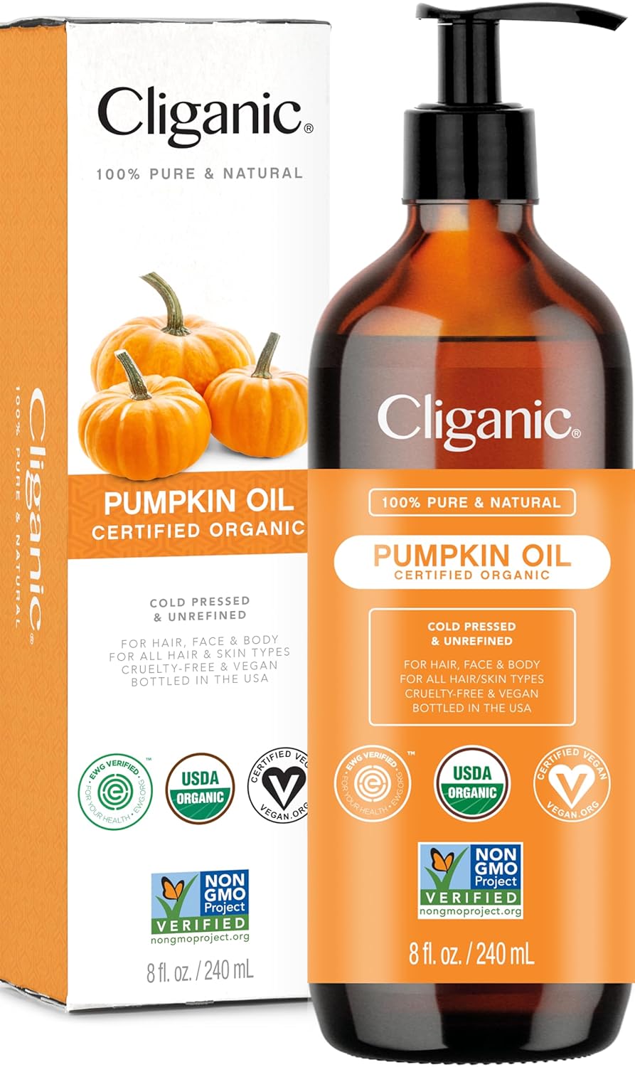 Cliganic Organic Pumpkin Seed Oil, 100% Pure - For Face  Hair | Natural Cold Pressed Unrefined