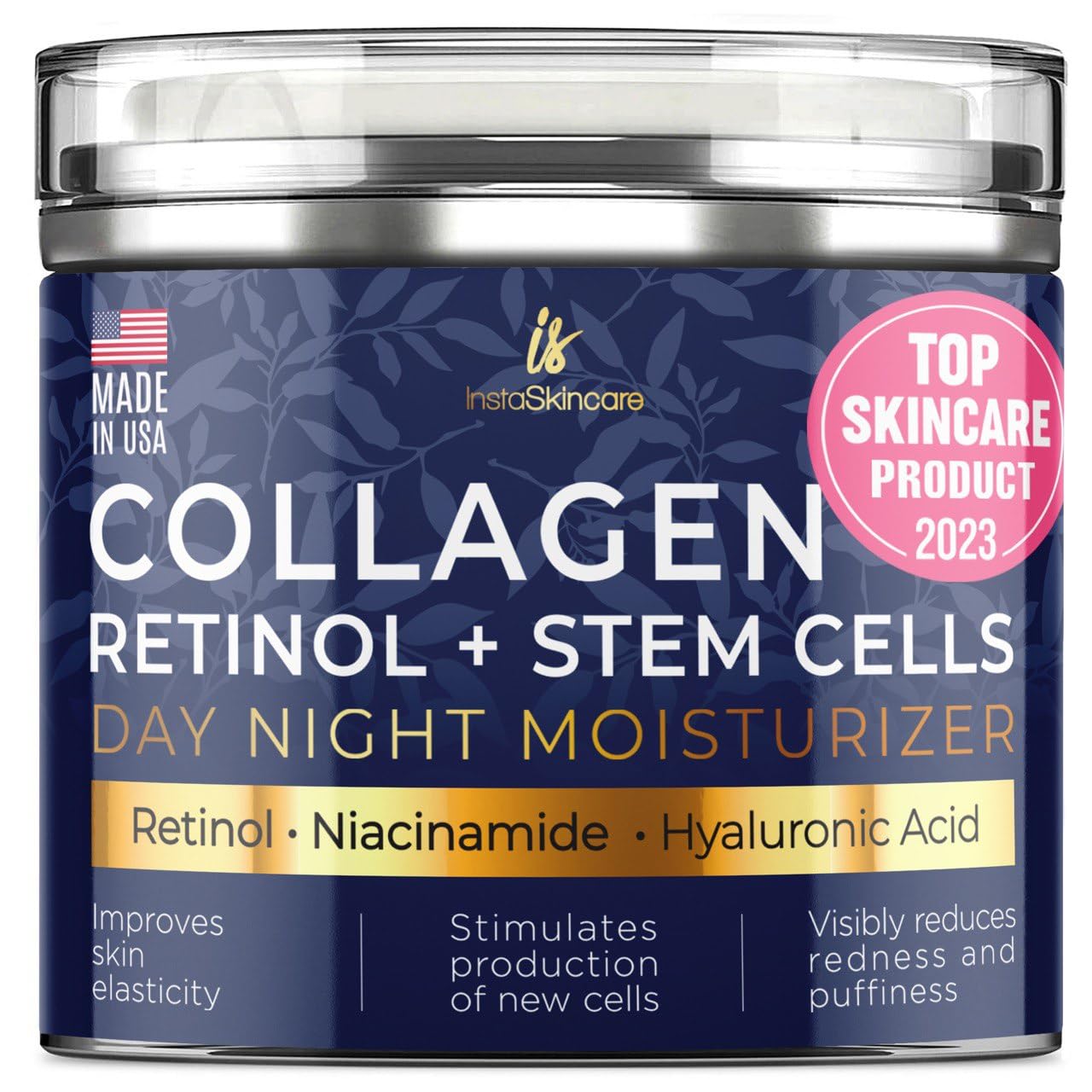 Collagen Face Moisturizer with Airless Pump - Collagen Botanical Stem Cells Cream for Skin with Retinol, Niacinamide, Hyaluronic Acid - Anti-Aging Day  Night Face Cream by InstaSkincare - Made in USA