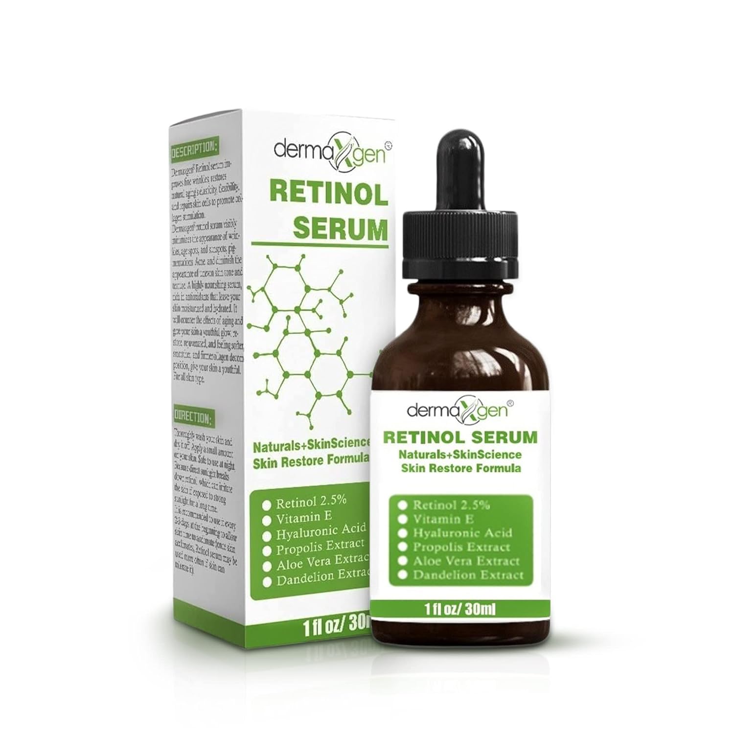 Dermaxgen Retinol Serum - Pure Organic Anti Aging, Anti Wrinkle Face Wrinkles | Renewing and Restore with Hyaluronic Acid, 1 fl oz