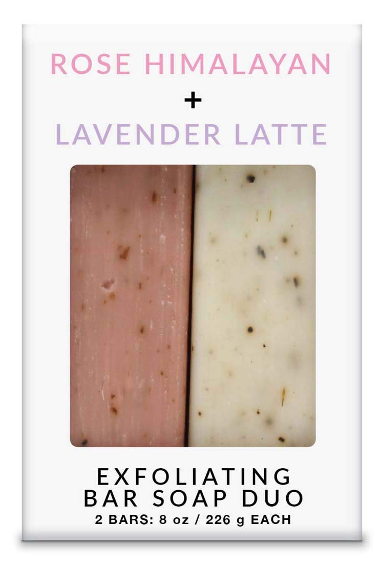Exfoliating Bar Soap Combo Set By Olivia Care - Rose Himalayan Salt + Lavender Latte- All Natural  Organic - Moisturize, Detoxify, Hydrate - Makes Skin Soft  Silky - 2 X 8 OZ