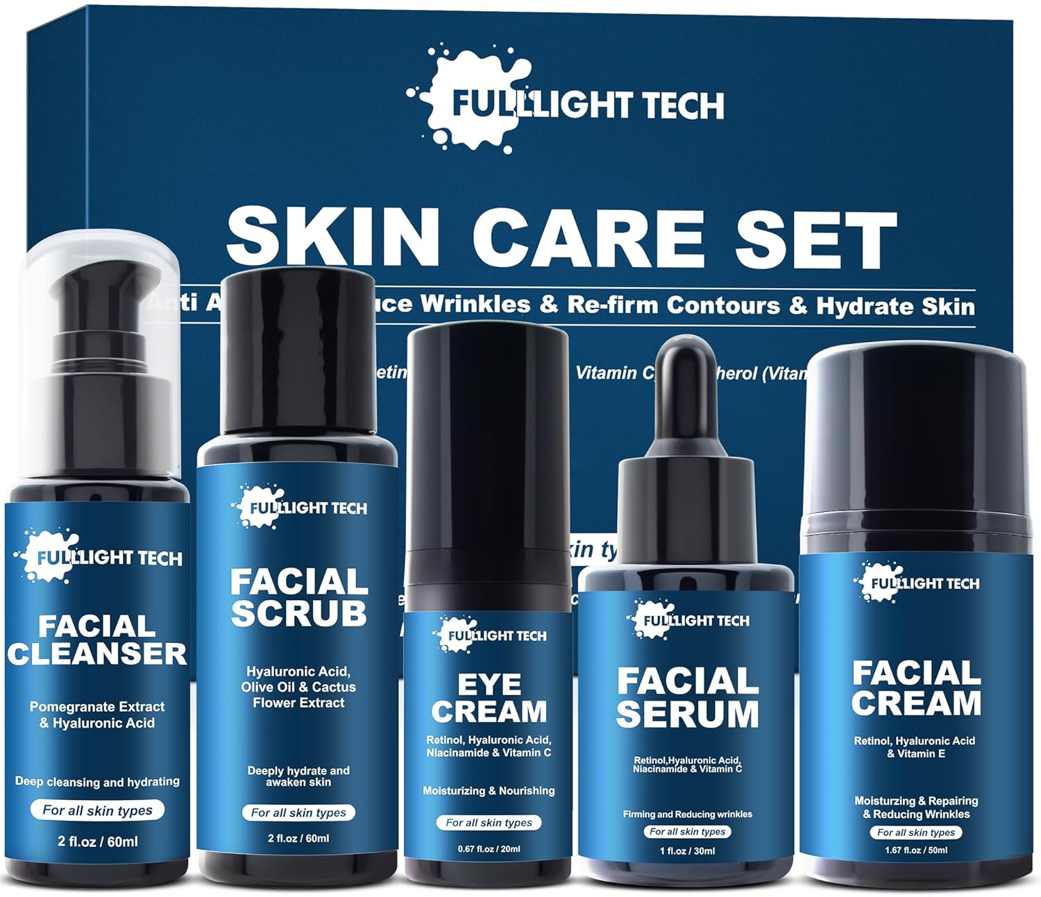 Gifts for Men,Mens Anti Aging Skin Care Kit,Reduce Wrinkles  Hydrate Skin w/Facial Cleanser,Scrub,Cream,Serum,Eye Cream Unique Men Gifts Stocking Stuffers for Christmas,Gift for Him Boyfriend Husband