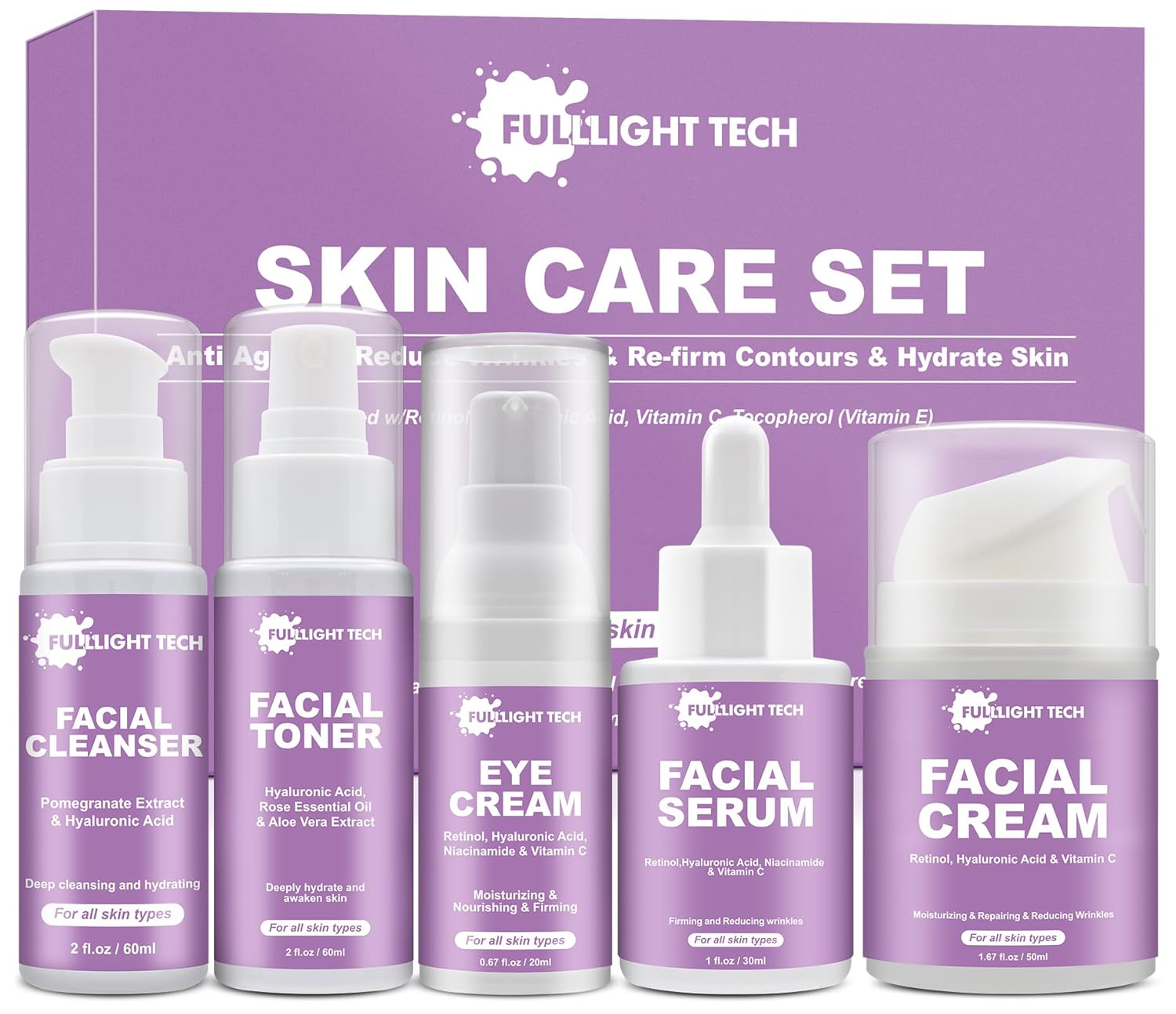 Gifts for Women,Anti Aging Skin Care Routine Kit,Reduce Wrinkles  Hydrate Skin,Facial Cleanser,Toner,Cream,Serum,Eye Cream Skincare Gift Set,Wife Mom Womens Gifts for Christmas Stocking Stuffers