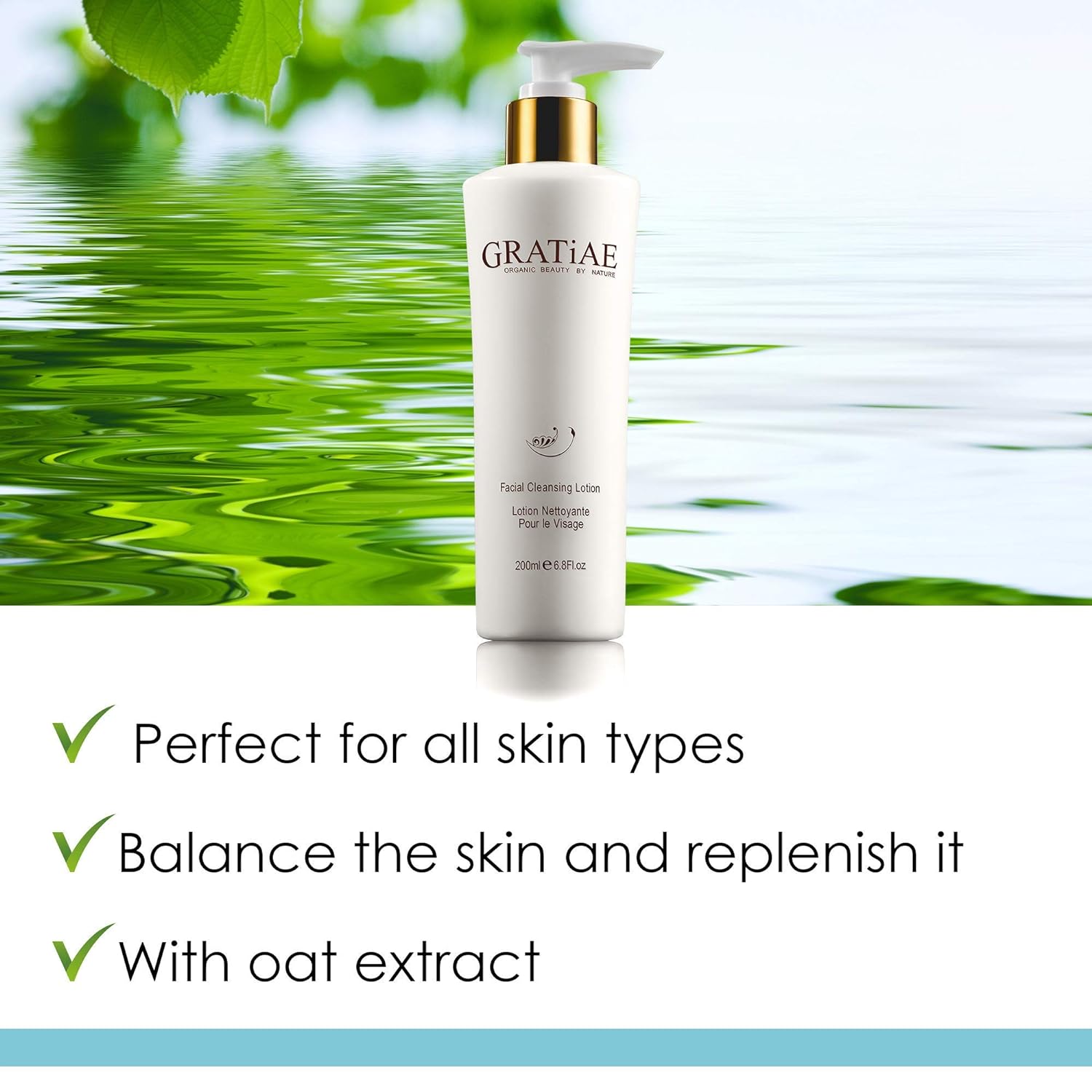 Gratiae Organic facial cleansing lotion, face cleanser, cleansing milk face wash, ultra-hydrating, gentle face cleanser  make-up remover moisturizing hydrating gentle, non-drying deep clean 6.8fl oz