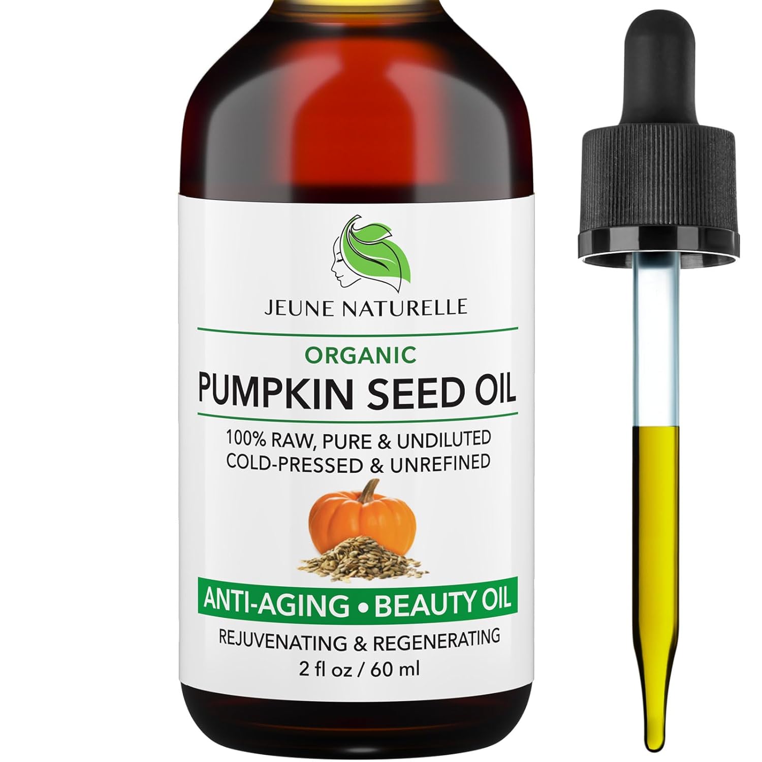 Jeune Naturelle Pumpkin Seed Oil Organic, 100% Pure RAW Cold Pressed Undiluted For Anti Aging Wrinkle Repair Hair Growth, Fast Absorbing, Travel Size, Non-Comedogenic Organic Pumpkin Seed Oil