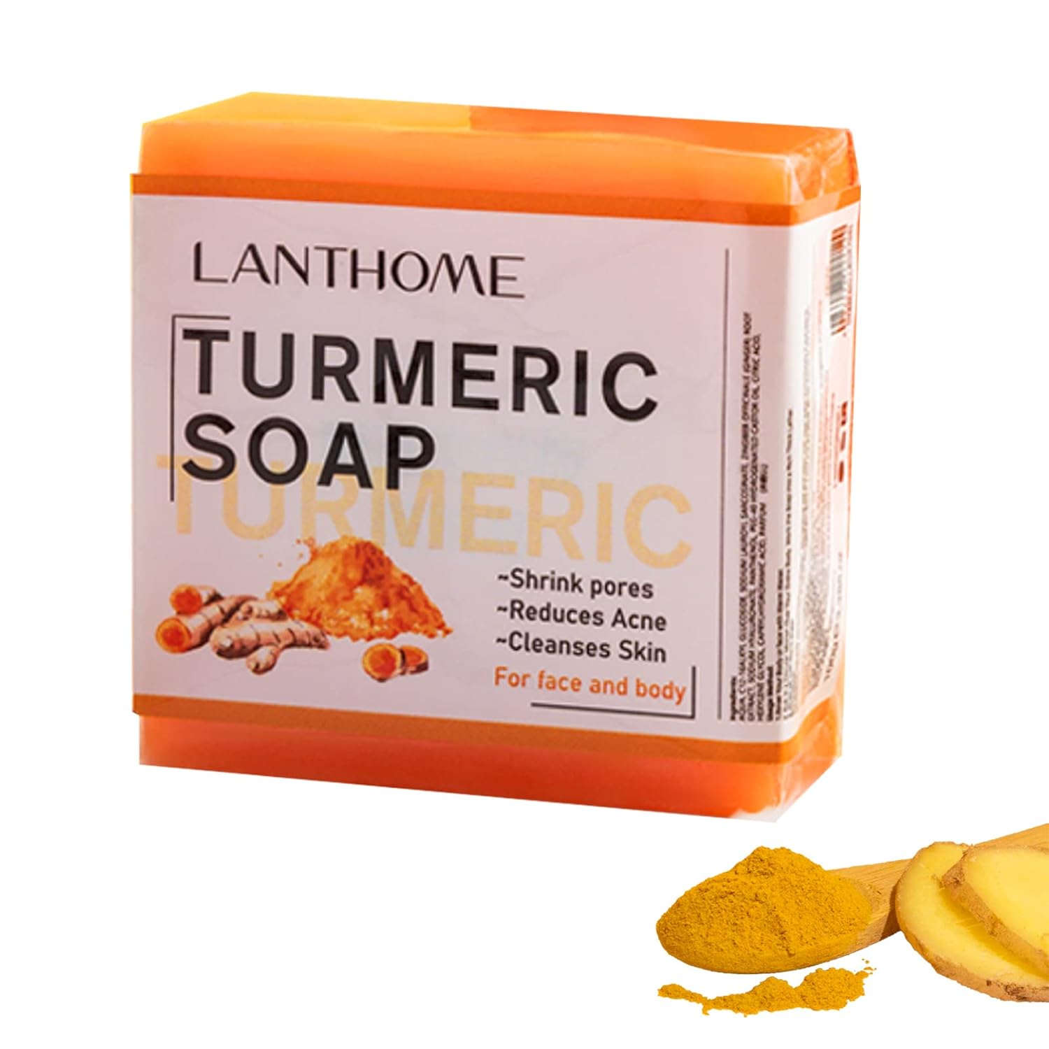 Lanthome Turmeric Soap Bar, Organic Face Soap, Natural Turmeric Soap for Body  Face 3.53oz/100g, Gentle Handmade Soap- Acne, Smooth Skin, with Vitamin E, Coconut Oil  Almond Oil