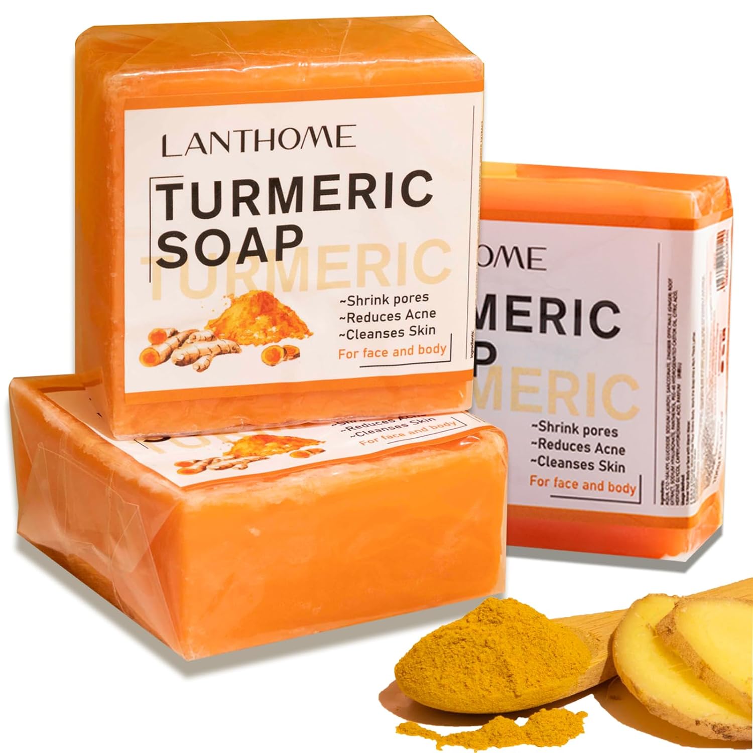 Lanthome Turmeric Soap Bar, Organic Face Soap, Natural Turmeric Soap for Body  Face 3.53oz/100g, Gentle Handmade Soap- Acne, Smooth Skin, with Vitamin E, Coconut Oil  Almond Oil