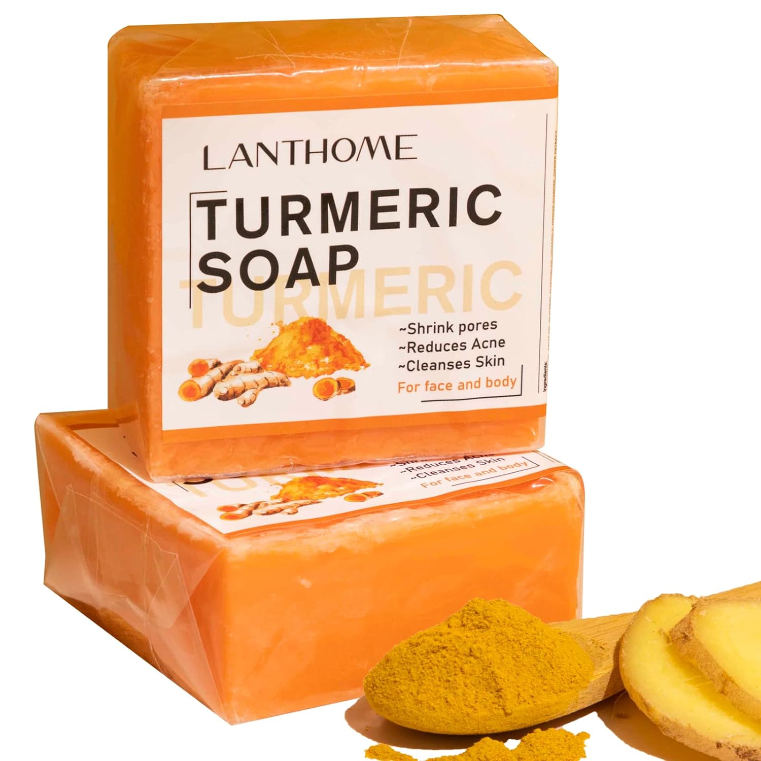 Lanthome Turmeric Soap Bar, Organic Face Soap, Natural Turmeric Soap for Body  Face 3.53oz/100g, Gentle Handmade Soap- Acne, Smooth Skin, with Vitamin E, Coconut Oil  Almond Oil