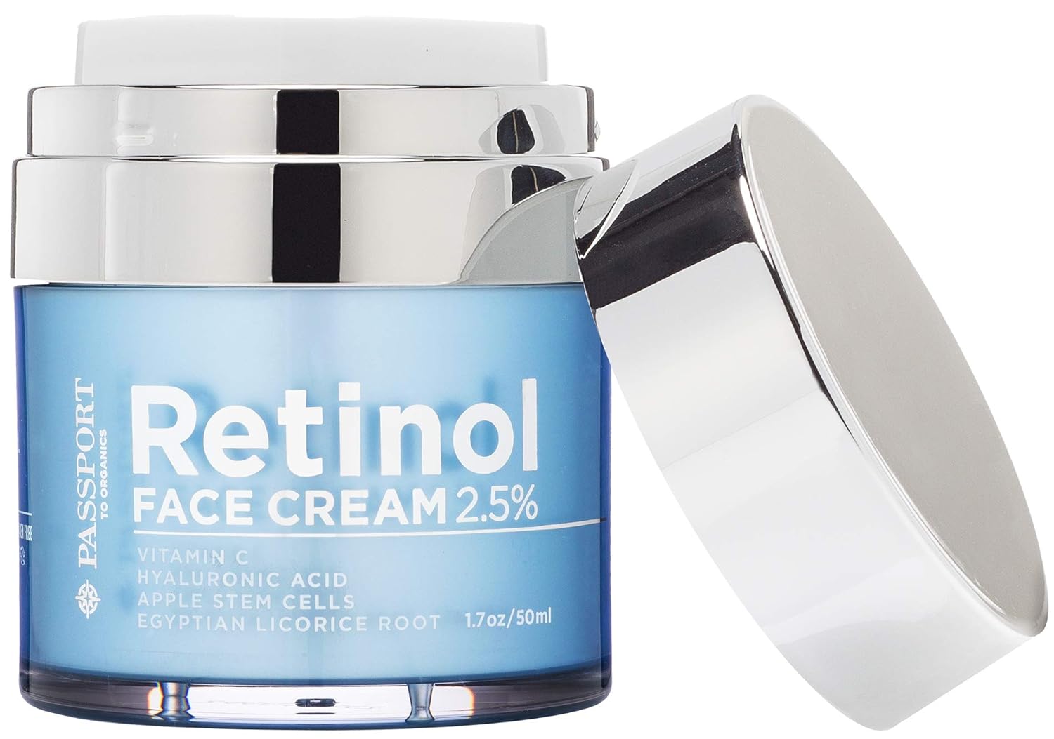 Passport to Organics Retinol 2.5% High Potency Face Cream - Anti-Aging Cream - Organic Moisturizing Cream with Vitamin C, Hyaluronic Acid  Essential Oils - Retinol Moisturizer for Dry Skin - 1.7oz