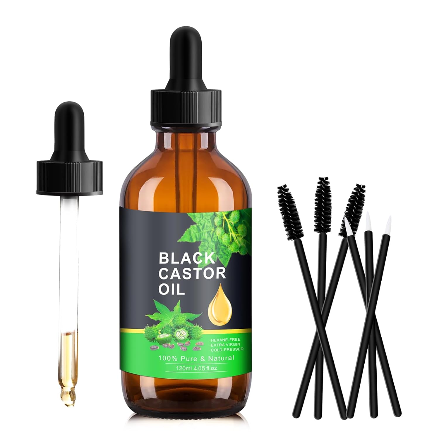 PAVAROP Organic Castor Oil, Black Castor Oil Cold Pressed in Glass Bottle for the Unisex Eyelashes, Eyebrows, Skin Moisturizer body massage oil Multi-purpose Care Oil