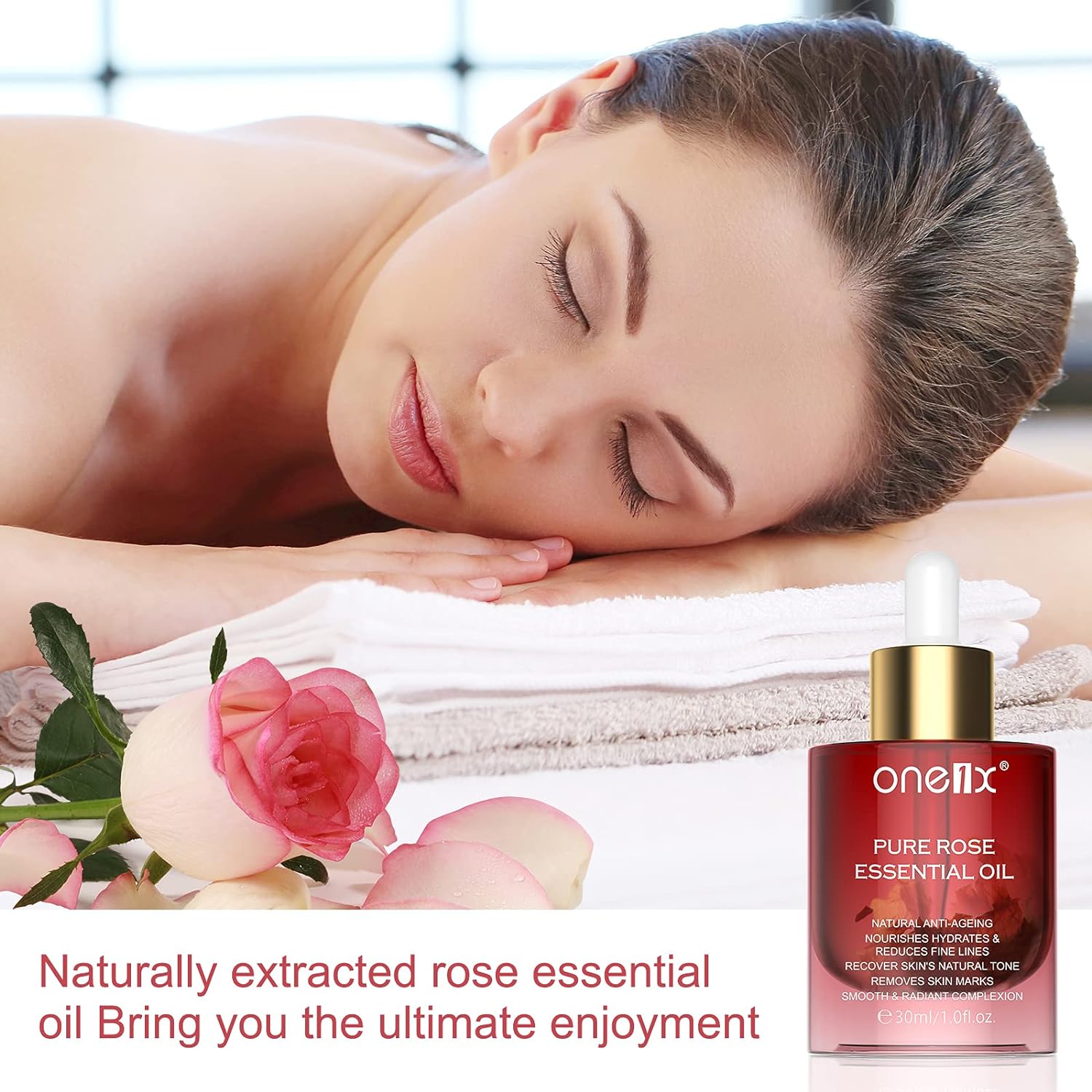 sefudun Rose Oil for Face, Anti-Wrinkle Facial Oil Serum for Dry Skin Moisturizing, Organic Rose Essential Oils for Face Body Massage Aromatherapy and Relaxation, Skin Care Gua Sha Oil 30ML