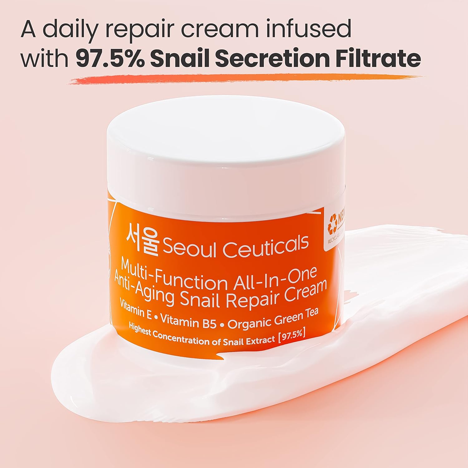 SeoulCeuticals Korean Skin Care 97.5% Snail Mucin Moisturizer Cream - K Beauty Skincare Day  Night Snail Repair Cream Filtrate Cruelty Free 2oz