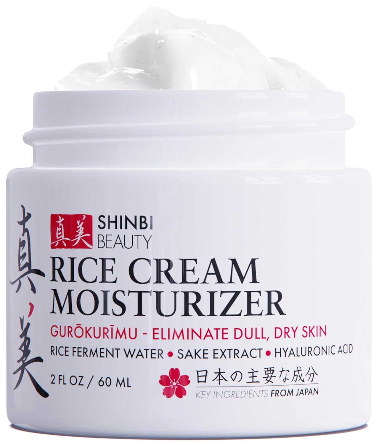 Shinbi Beauty Japanese Skincare Moisturizer for Face - Rice Cream With Rice Ferment + Sake Extract - J Beauty Natural Asian Skincare Products. 2 Fl Oz