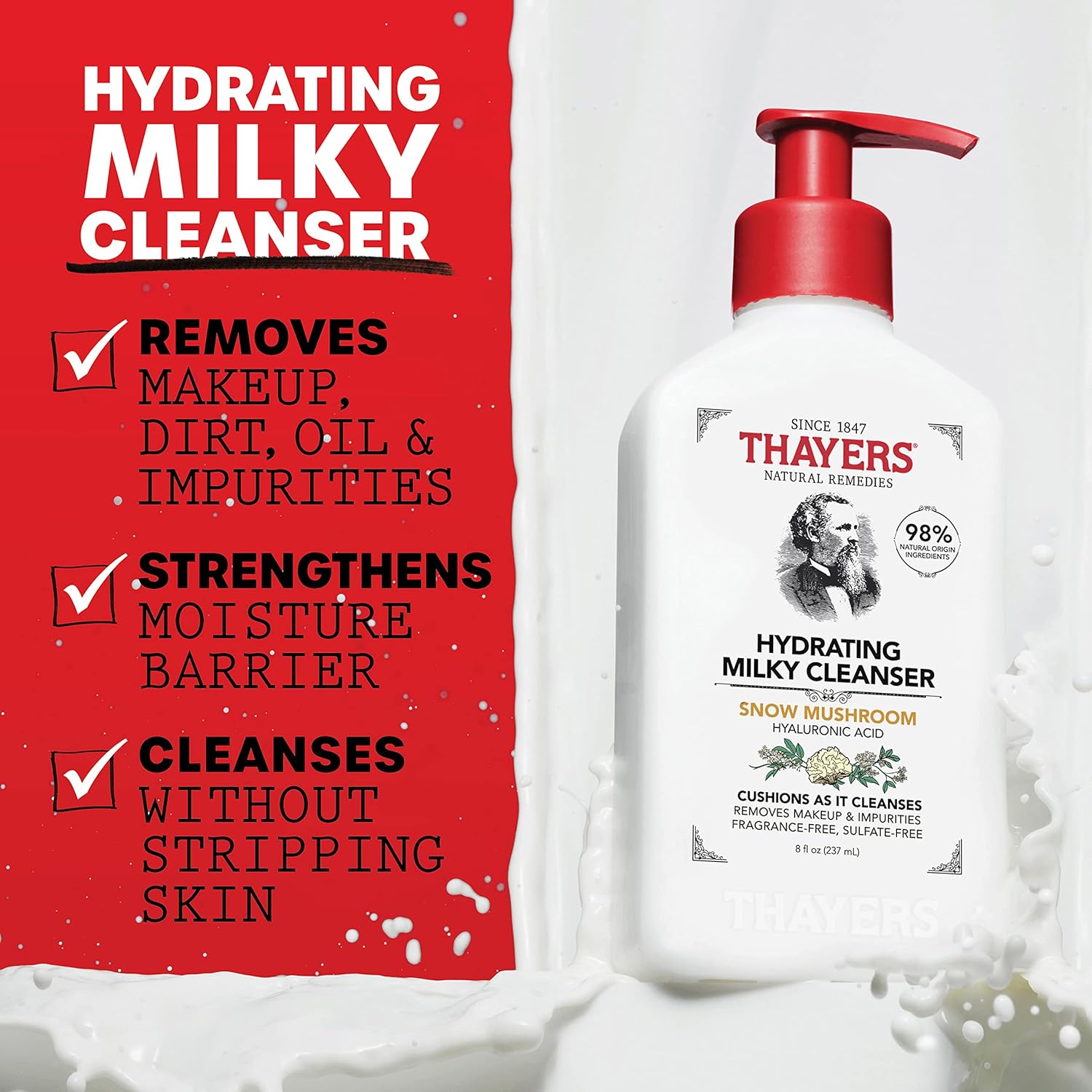 Thayers Milky Hydrating Face Toner with Snow Mushroom, Hyaluronic Acid and Elderflower, Dermatologist Recommended Gentle Alcohol Free Facial Skincare for Dry and Sensitive Skin, Paraben Free, 3 FL oz